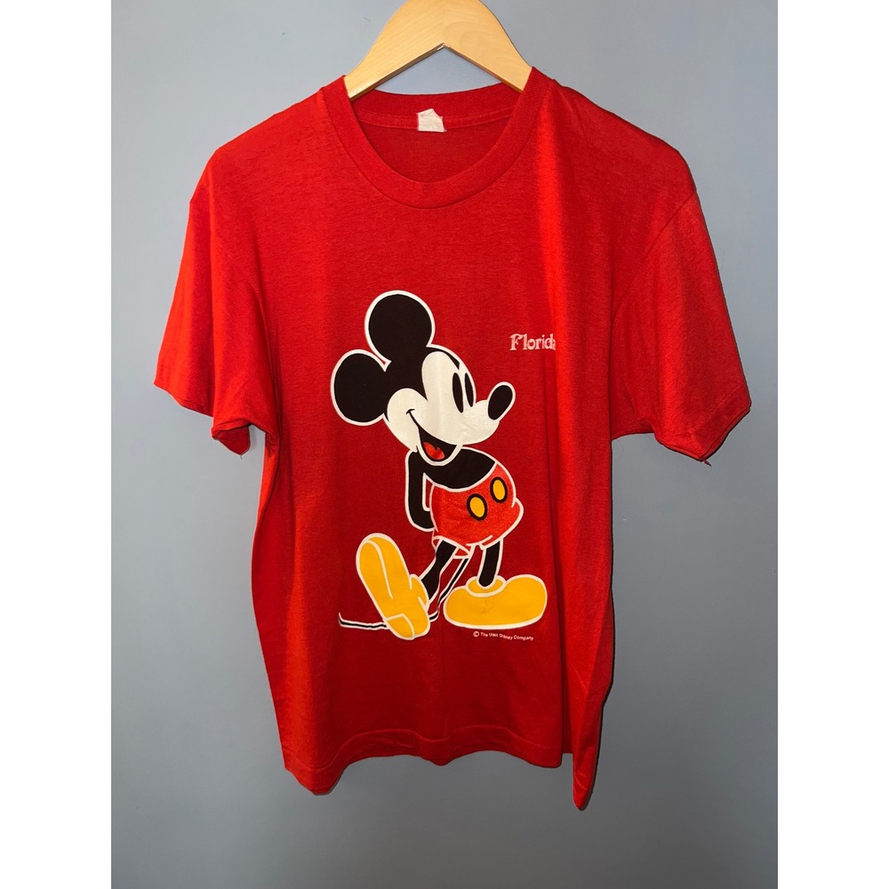 Vintage Disney Mickey Mouse Florida T-Shirt Red Graphic Tee Walt Disney Co Large